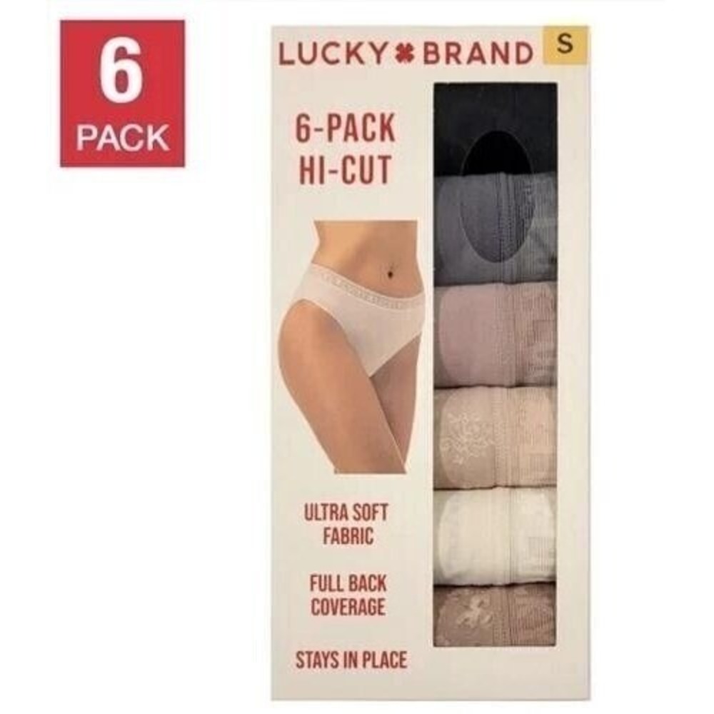 Lucky Brand Underwear Womens Small *6 Pack* Hi-Cut Soft Full‎ Back New in Box!